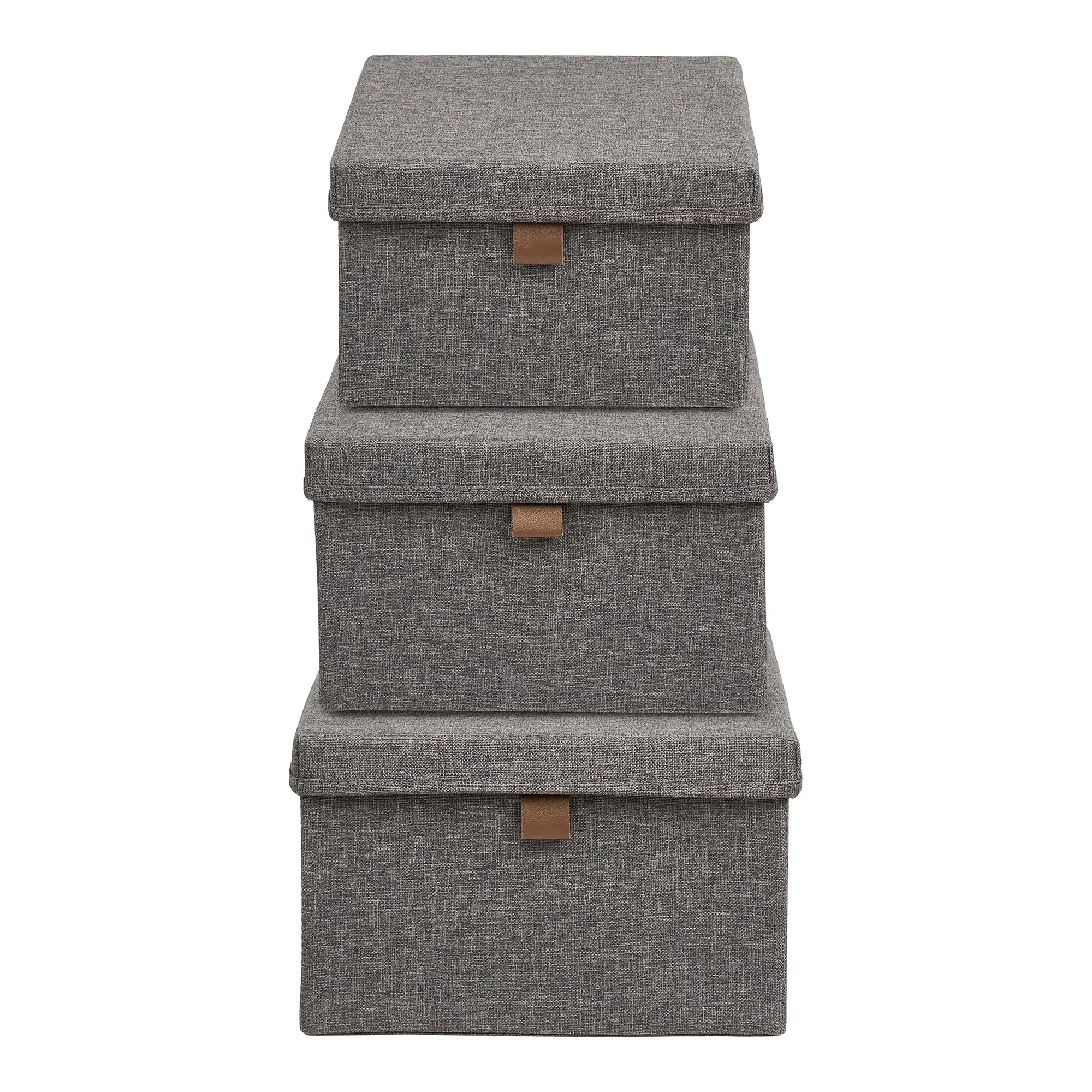 Storage Box Velmoria - in Gray with Lid (Set of 3)