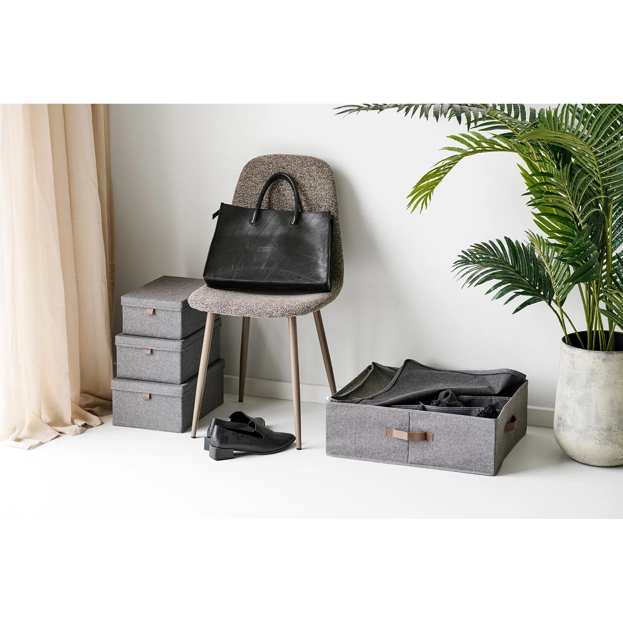 Storage Box Velmoria - in Gray with Lid (Set of 3)