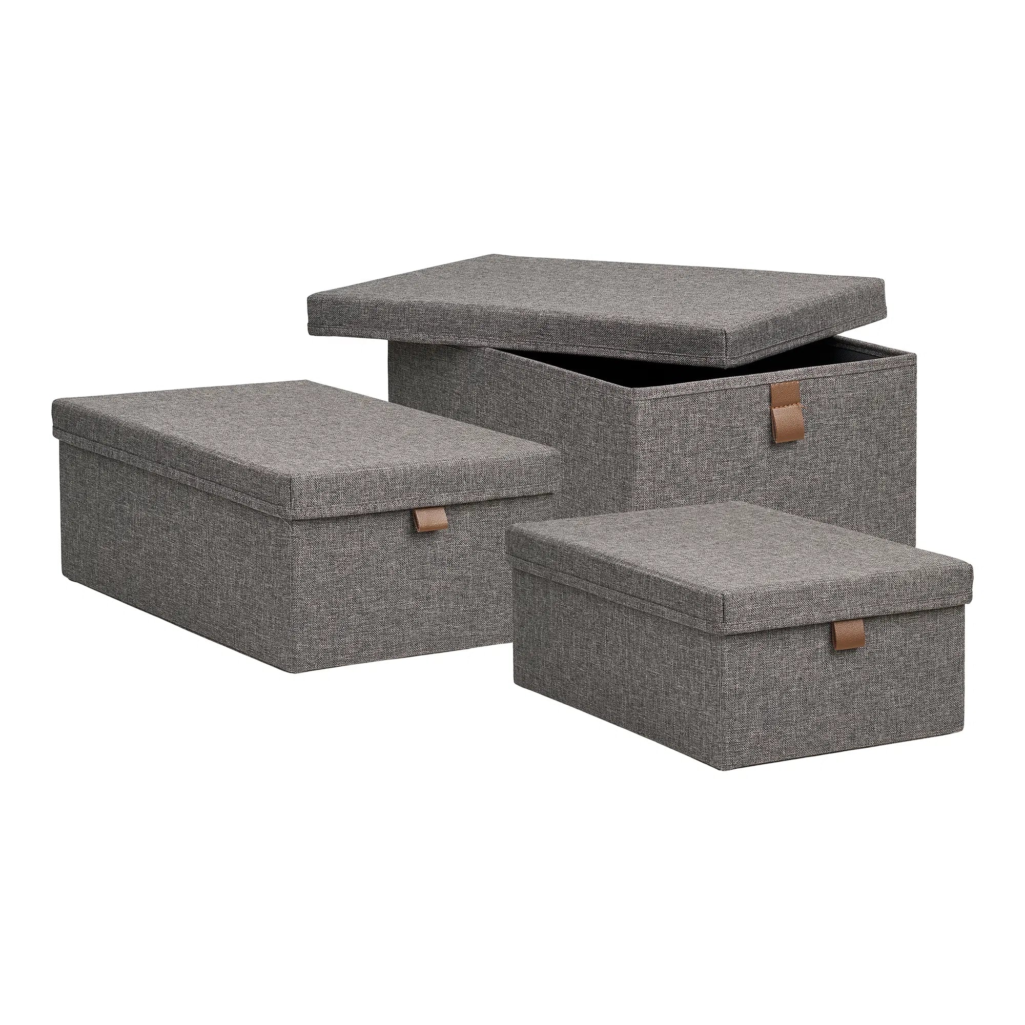 Storage Box Velmoria - in Gray with Lid (Set of 3)