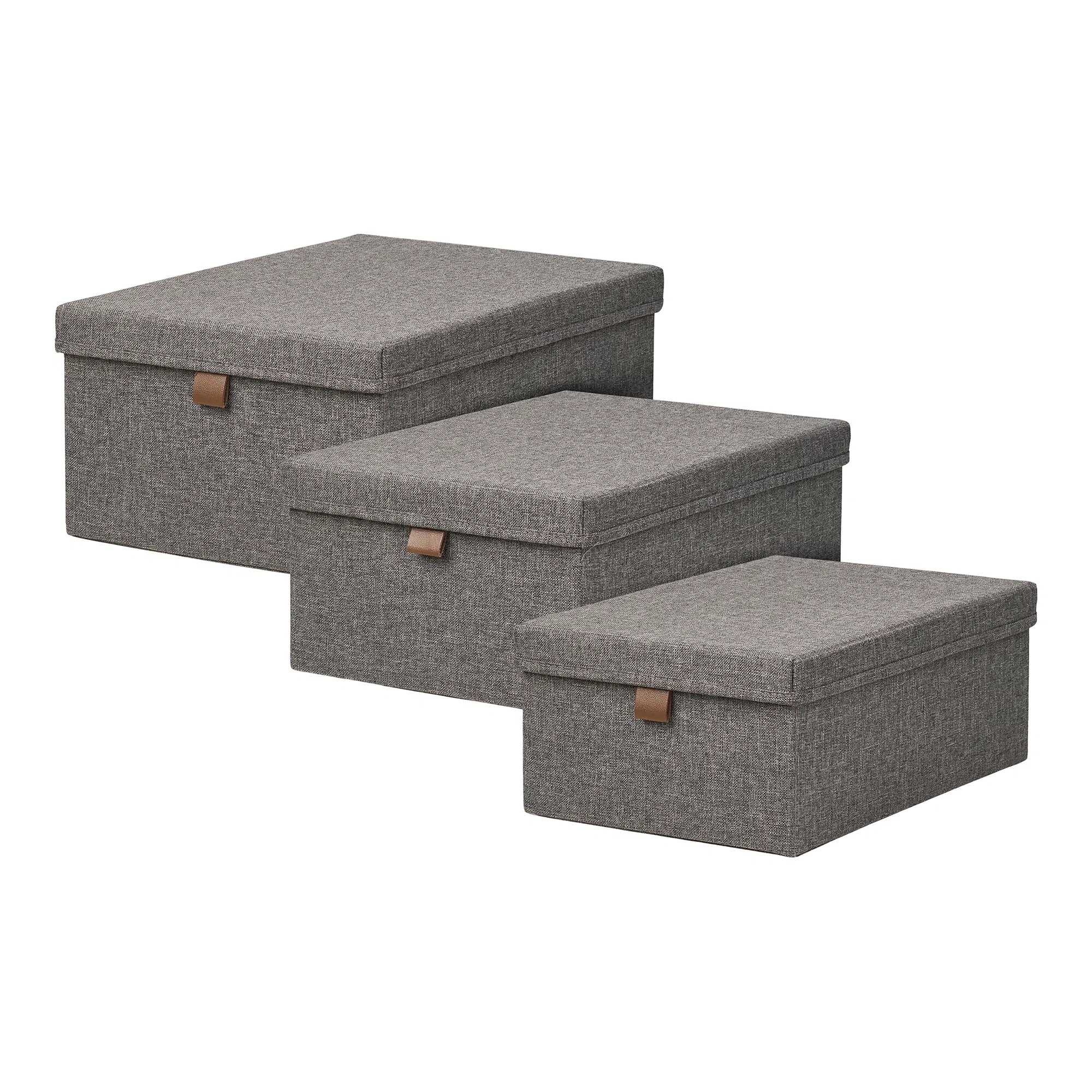 Storage Box Velmoria - in Gray with Lid (Set of 3)