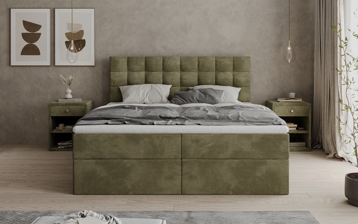 Como box spring bed in corduroy with storage