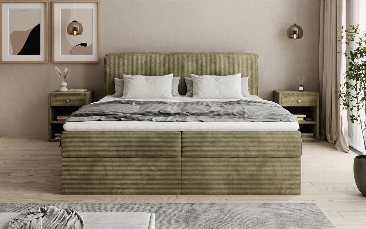 Box spring bed Marea in Corduroy with storage space