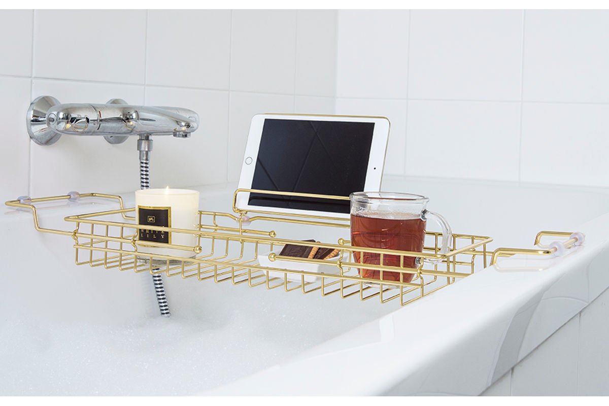 Bathtub Tray Elara – Adjustable Design in Gold-Colored Iron