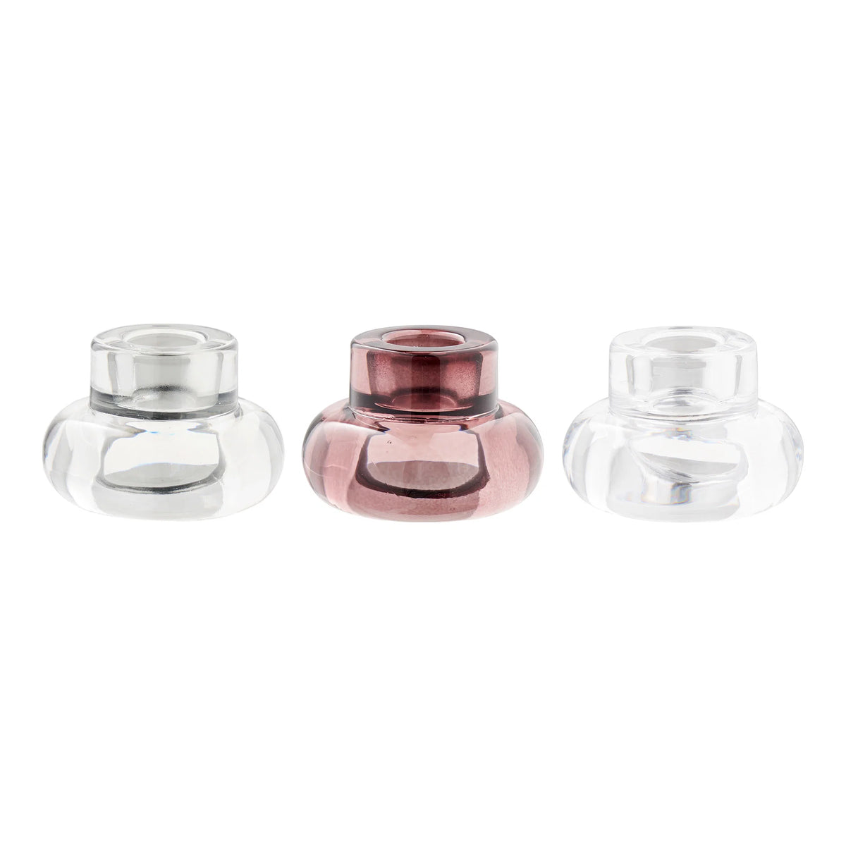 Set of 3 Glossy candle holders - in 3 colors made of glass