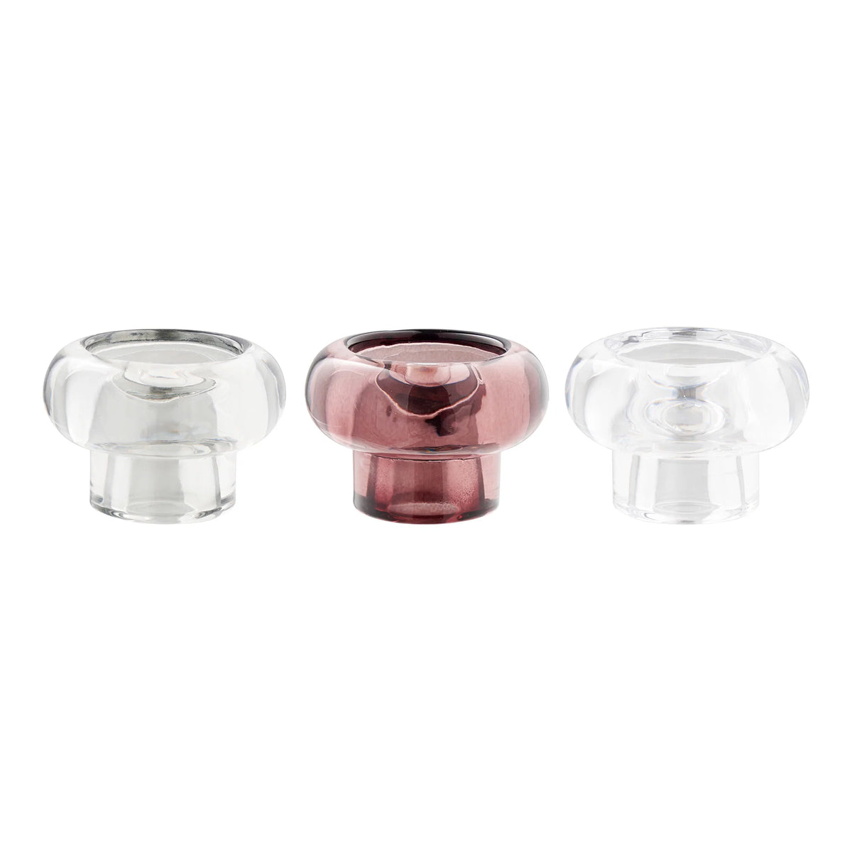 Set of 3 Glossy candle holders - in 3 colors made of glass