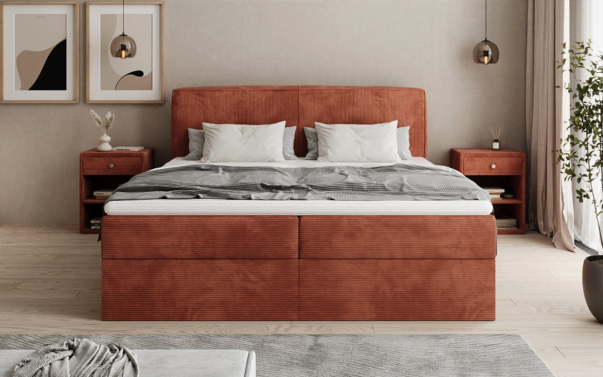 Box spring bed Marea in Corduroy with storage space