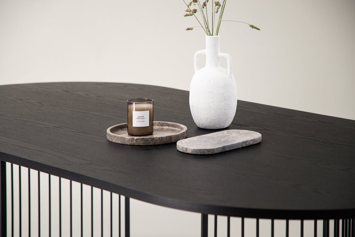 Manolo dining table - oval dining table with Black tabletop and walnut