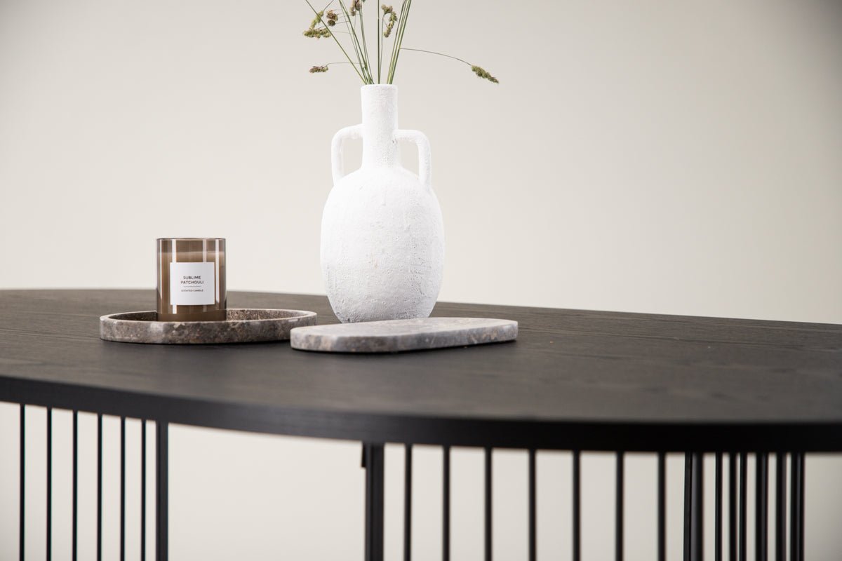 Manolo dining table - oval dining table with Black tabletop and walnut