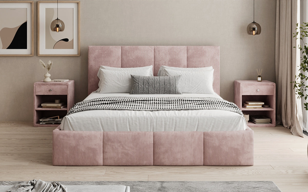 Designer upholstered bed Mina in Corduroy with storage space