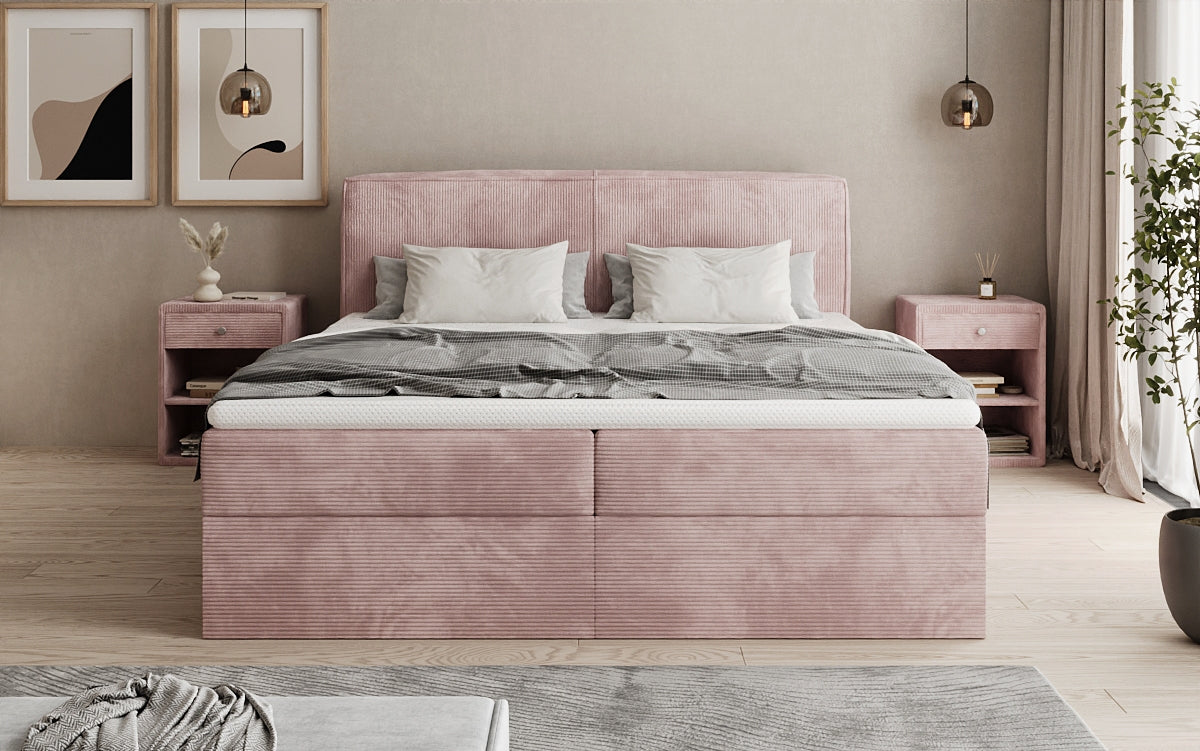 Box spring bed Marea in Corduroy with storage space