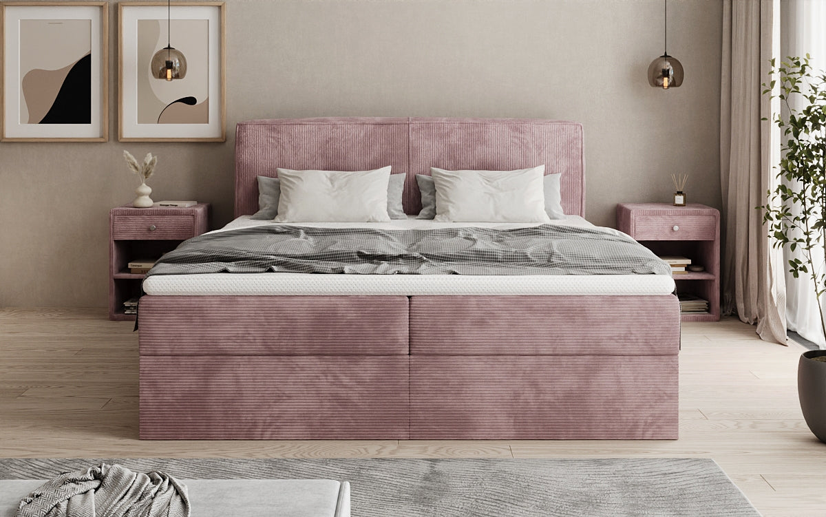 Box spring bed Marea in Corduroy with storage space