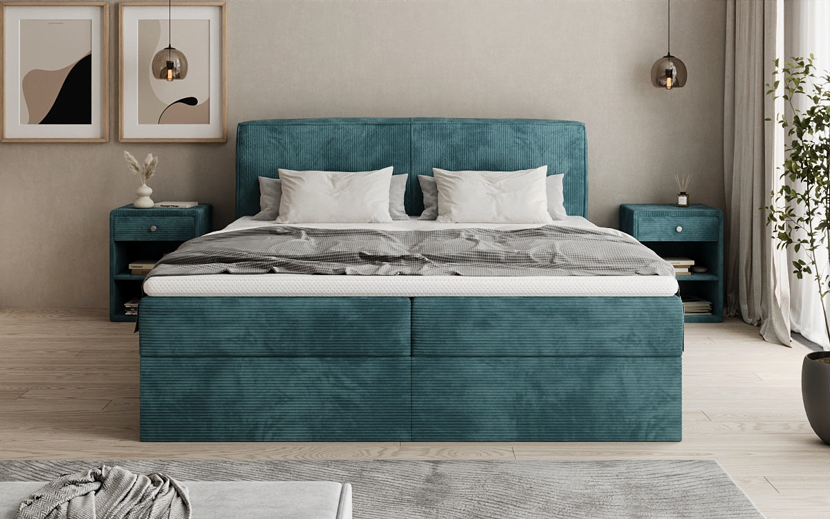 Box spring bed Marea in Corduroy with storage space