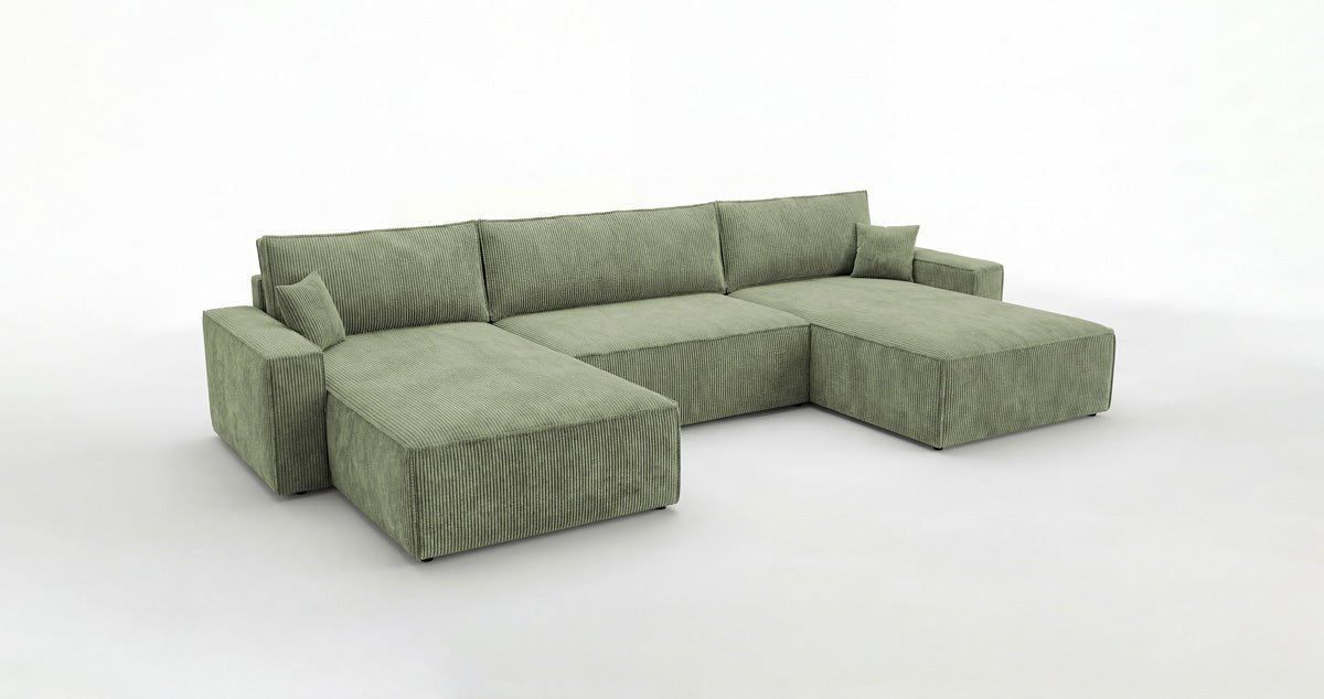 Designer Sofa Vienna U with Sleeper Function and Storage in Corduroy