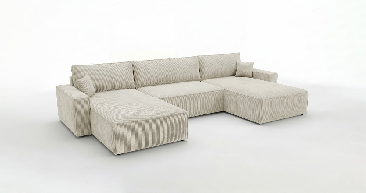 Designer Sofa Vienna U with Sleeper Function and Storage in Corduroy