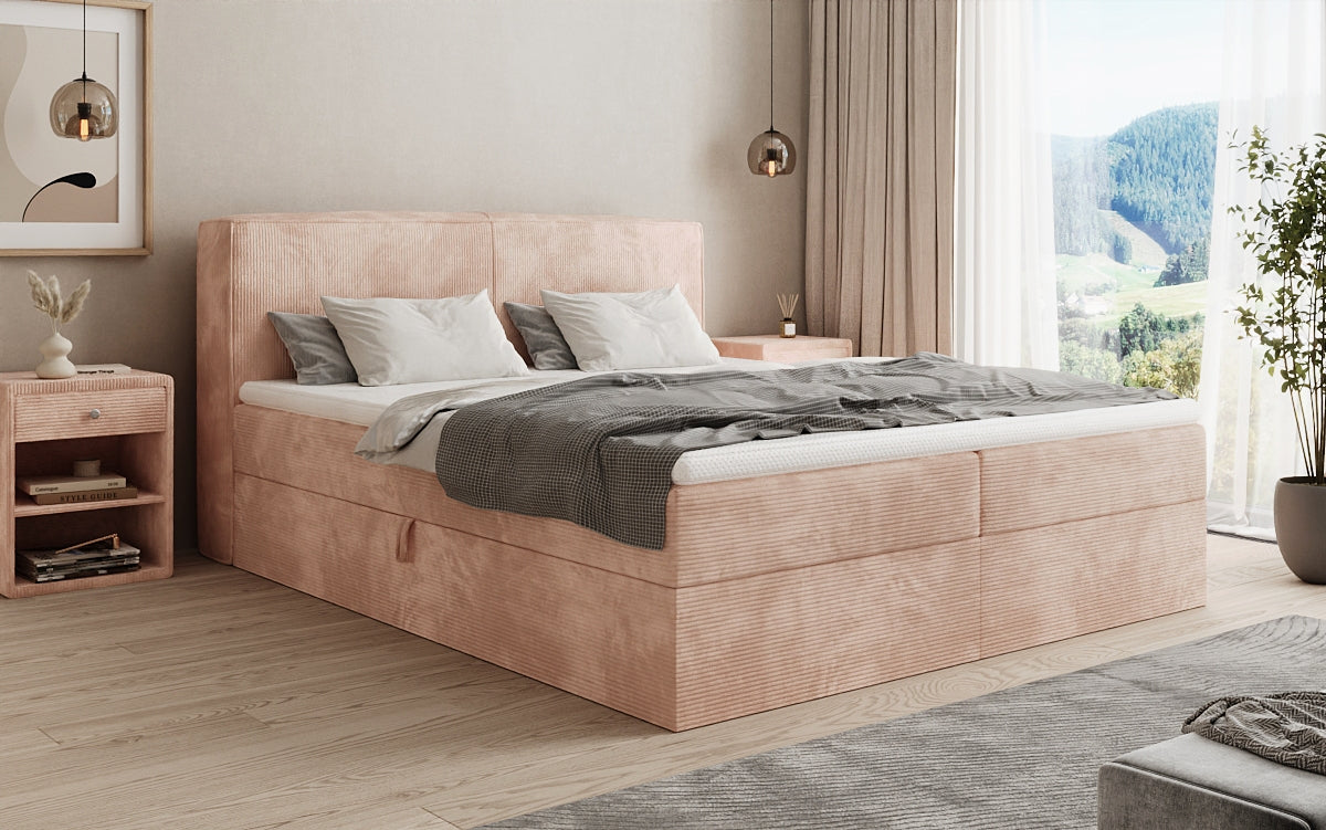 Box spring bed Marea in Corduroy with storage space