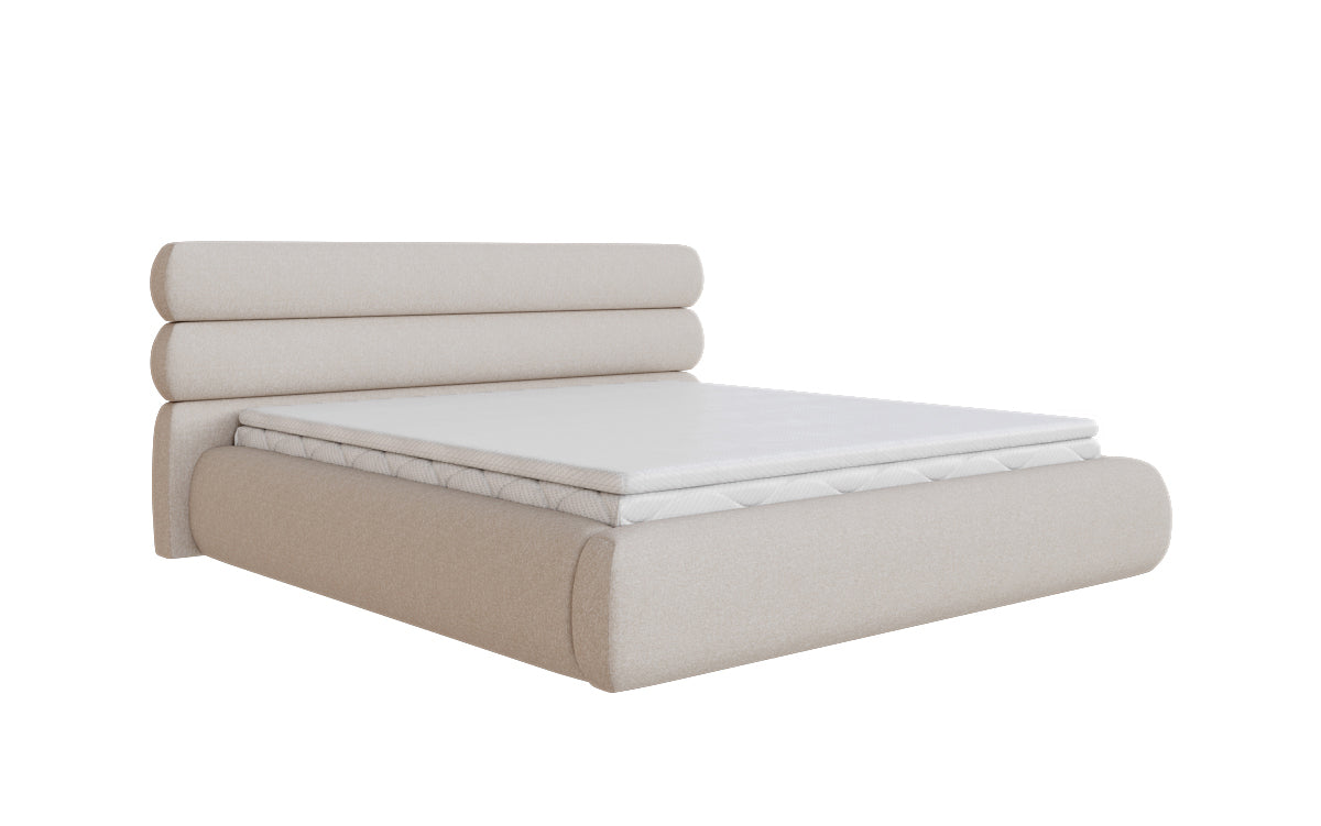 Designer upholstered bed Joline in textured fabric with storage