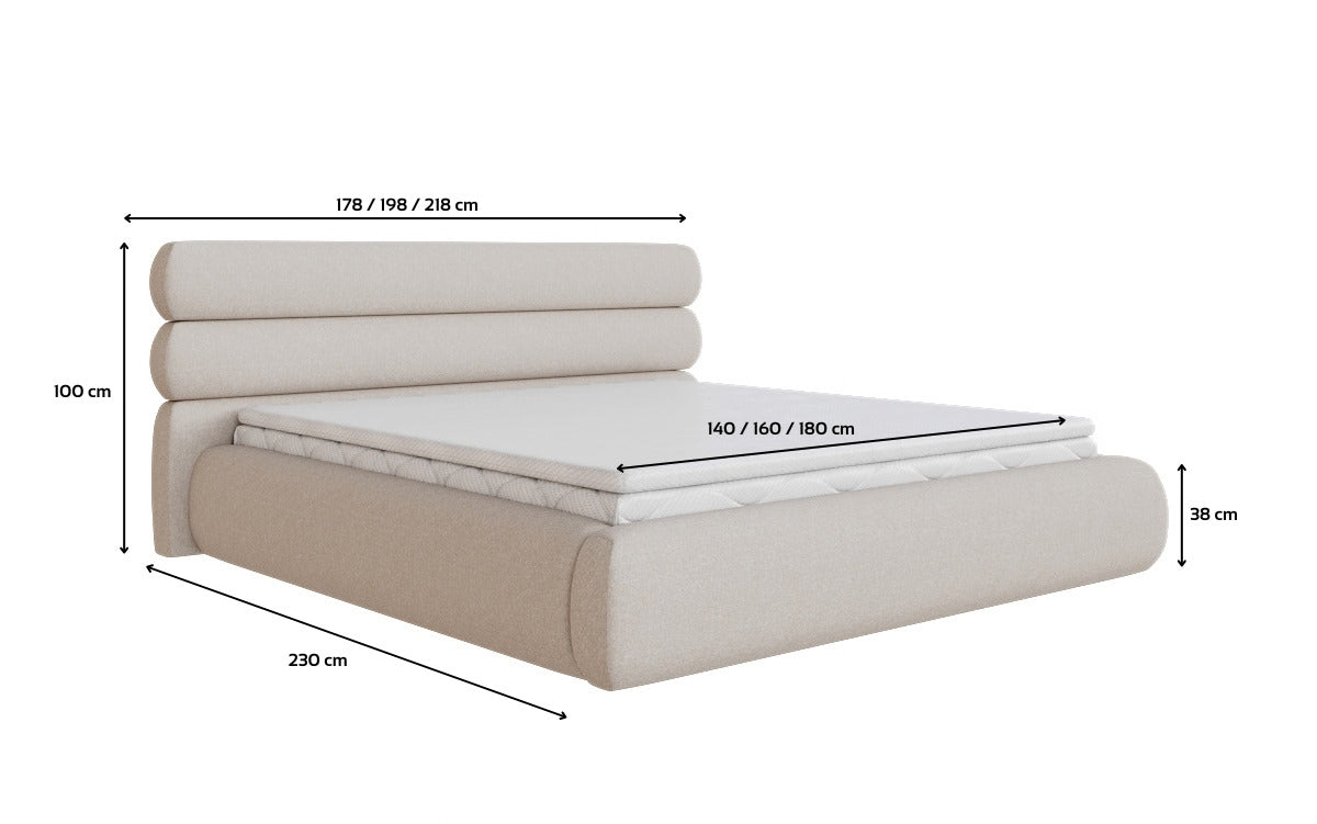 Designer upholstered bed Joline in textured fabric with storage