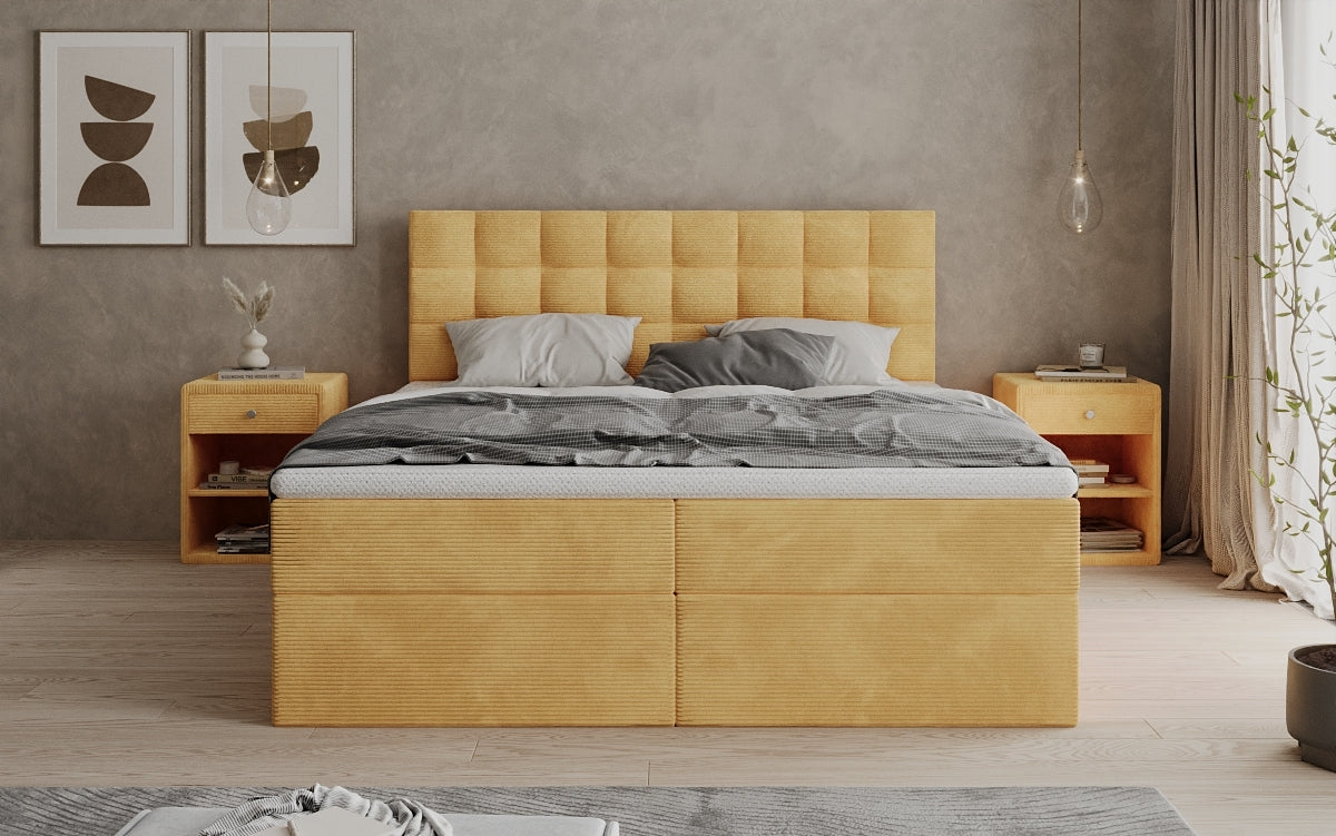 Como box spring bed in corduroy with storage
