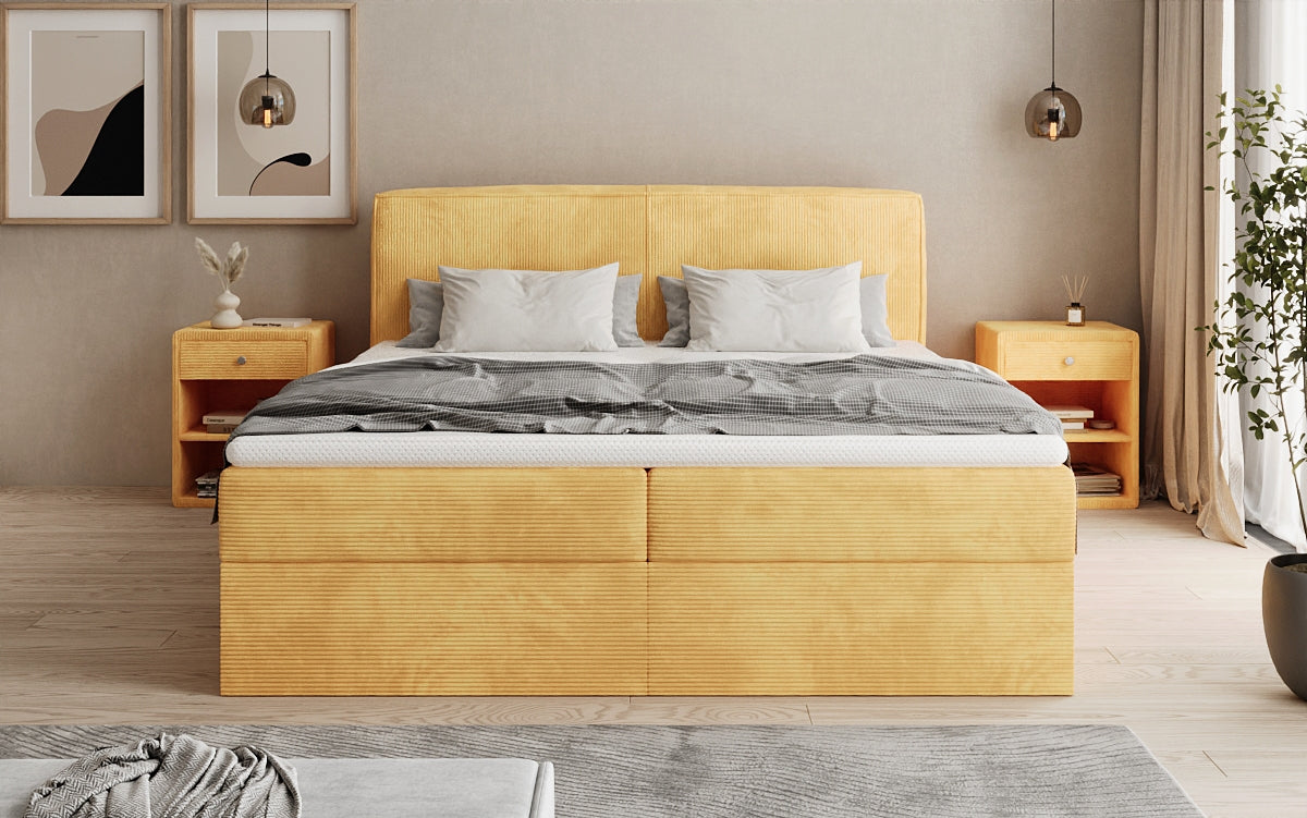Box spring bed Marea in Corduroy with storage space