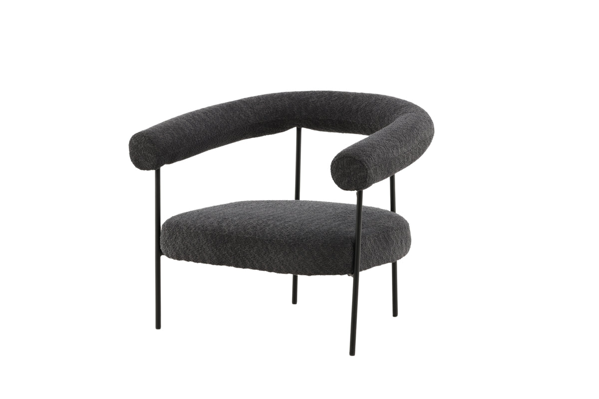 Designer Loungesessel Haga – Anthrazit, Bouclé mit Stahlgestell