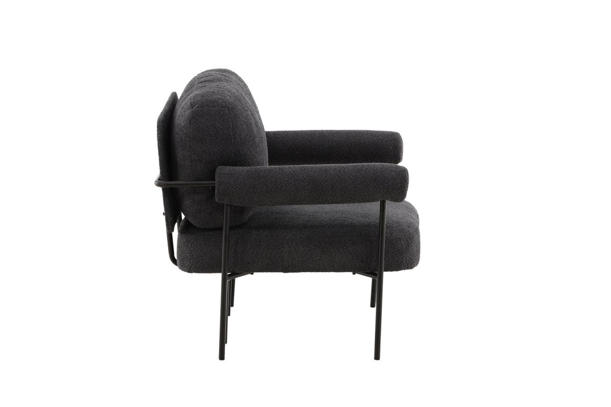 Designer lounge armchair Arvika – Anthracite, bouclé with steel frame