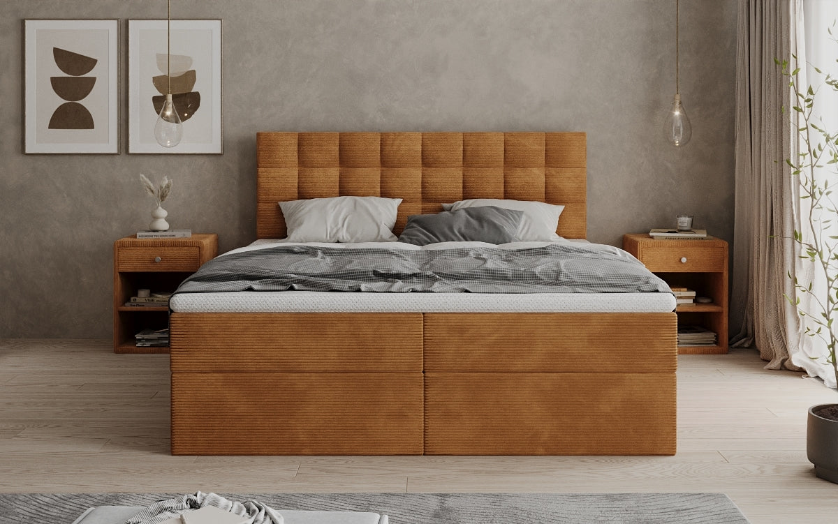 Como box spring bed in corduroy with storage