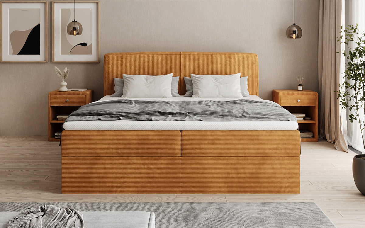 Box spring bed Marea in Corduroy with storage space