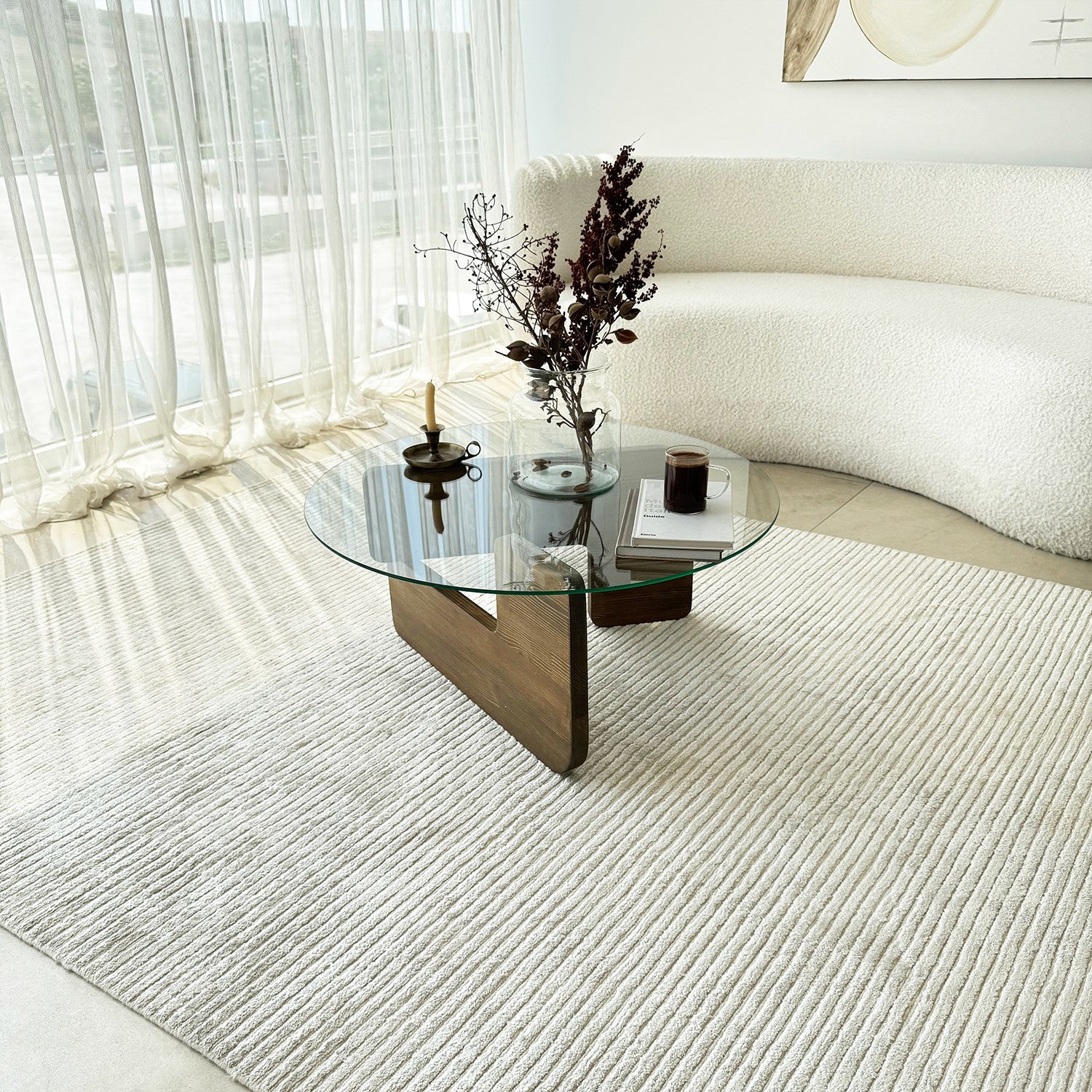 Palvero Coffee Table - with Round Glass Top and Pine Wood