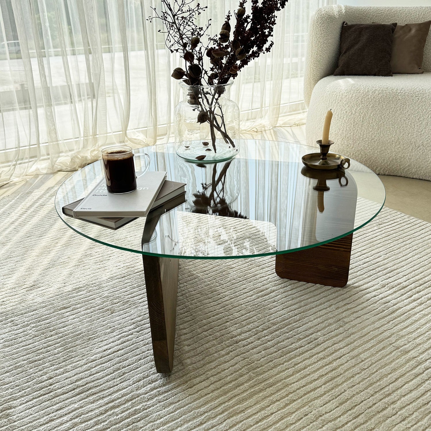 Palvero Coffee Table - with Round Glass Top and Pine Wood