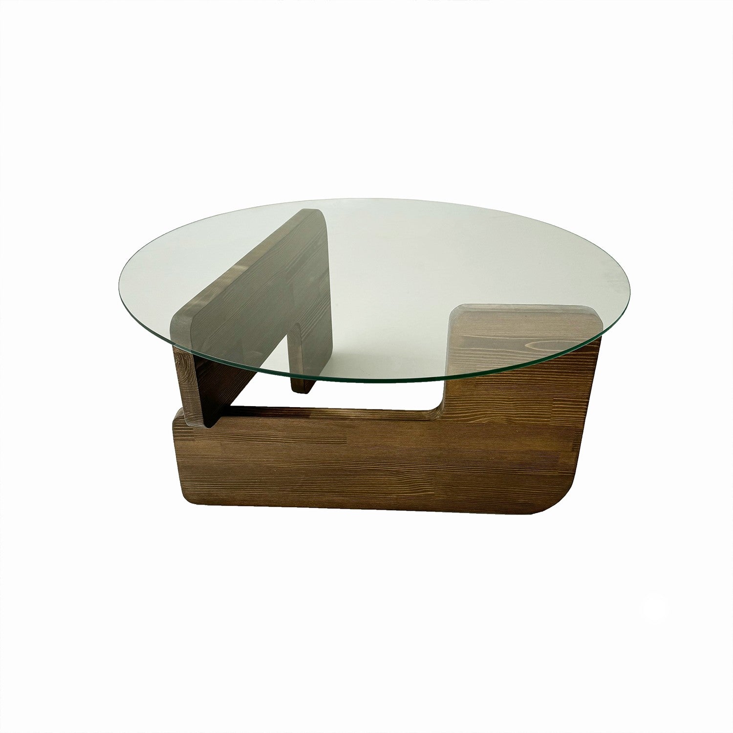 Palvero Coffee Table - with Round Glass Top and Pine Wood