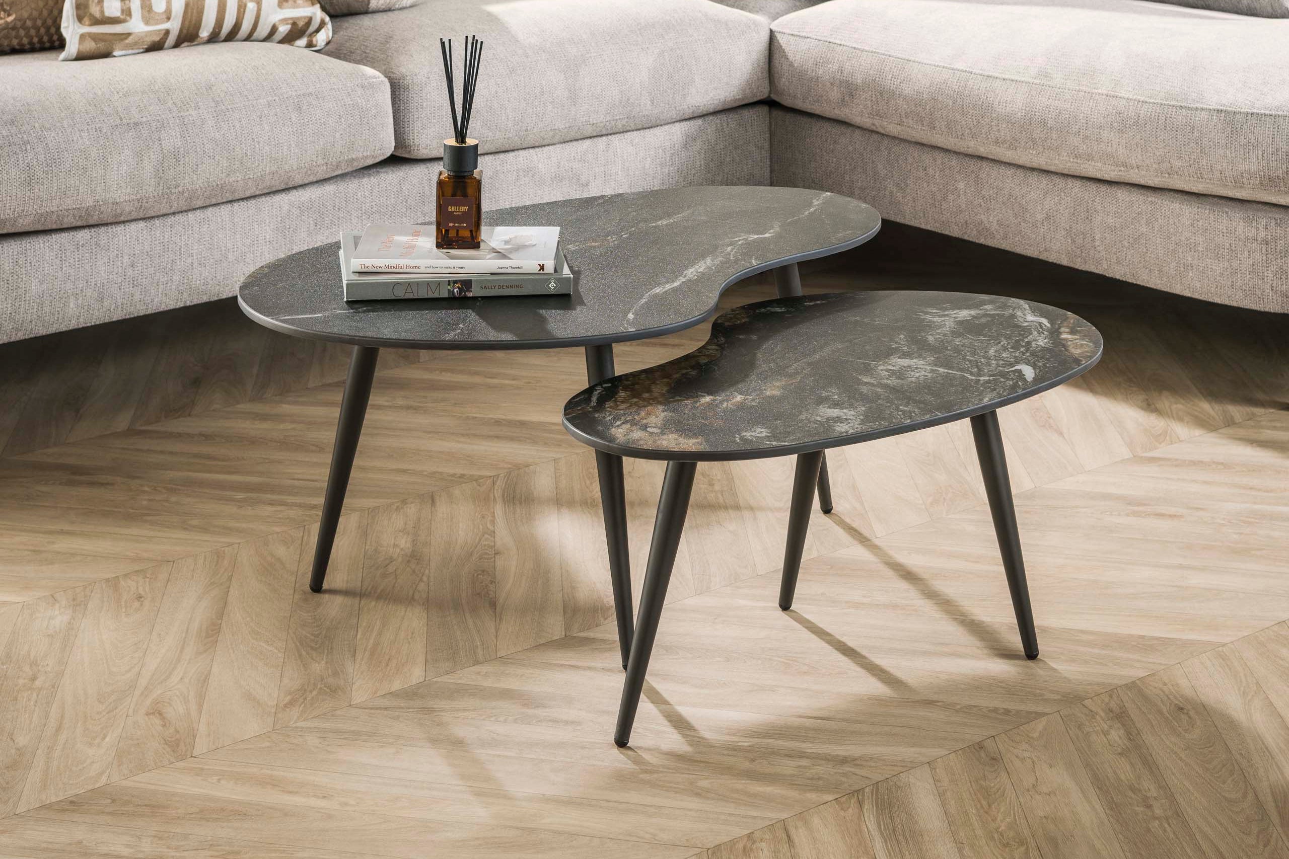 Coffee Table Elista - Set of 2 with Ceramic Top in Stone Look