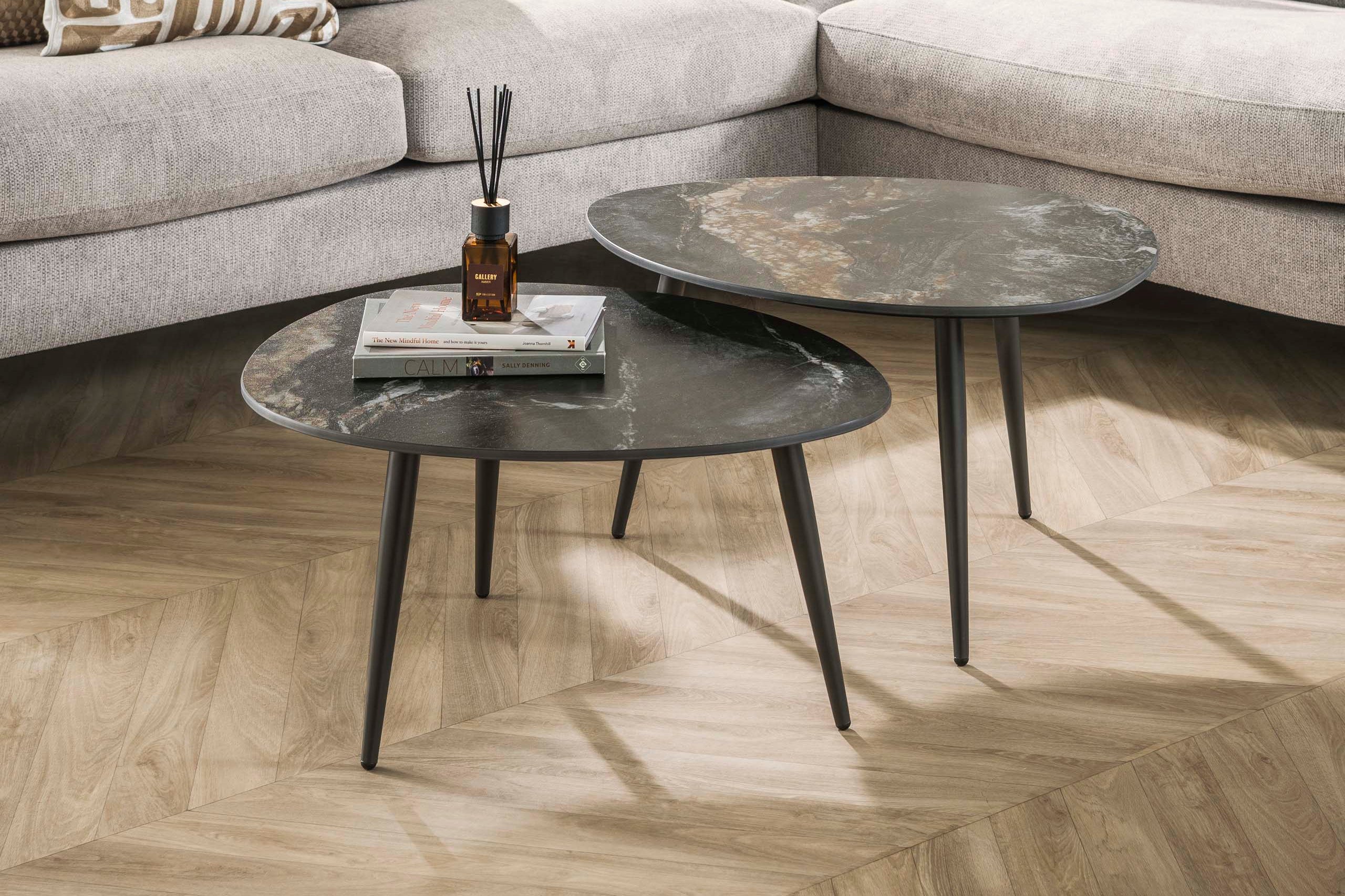 Coffee Table Marvella - Set of 2 with Ceramic Top in Stone Look