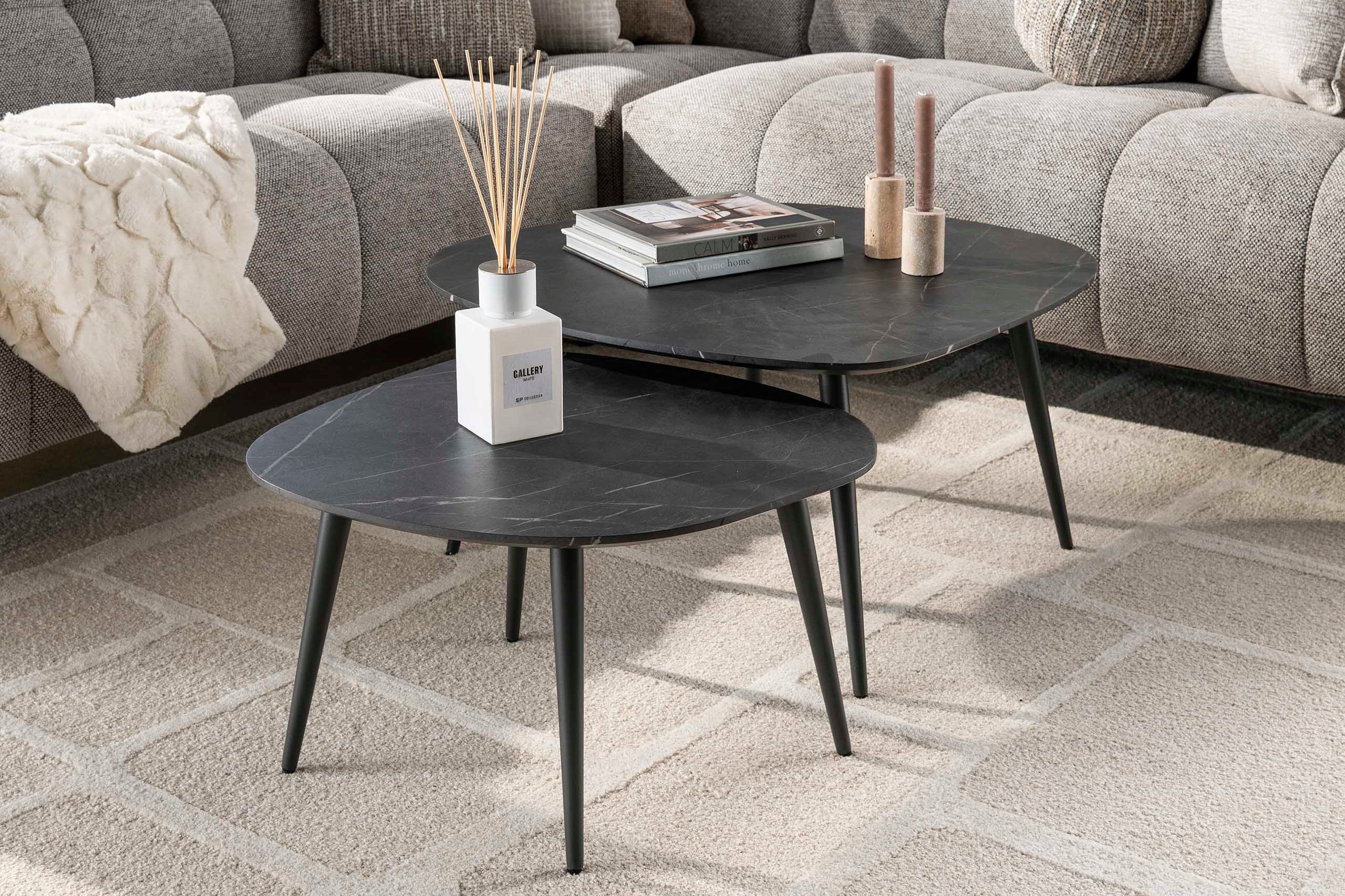 Coffee Table Virelle - Set of 2 made of melamine with ceramic look and a steel frame