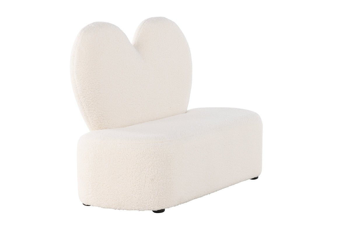 Children's sofa Miela – Heart-shaped 2-seater in White with teddy cover