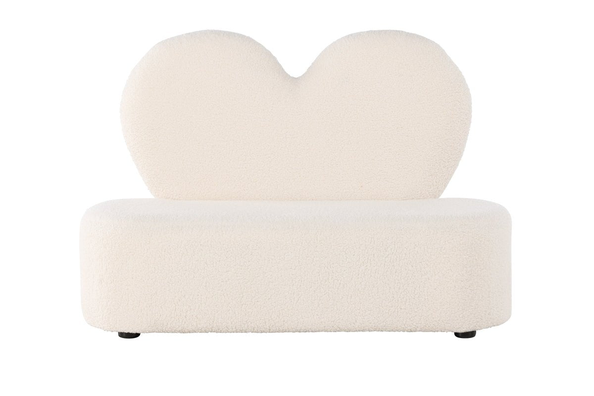 Children's sofa Miela – Heart-shaped 2-seater in White with teddy cover