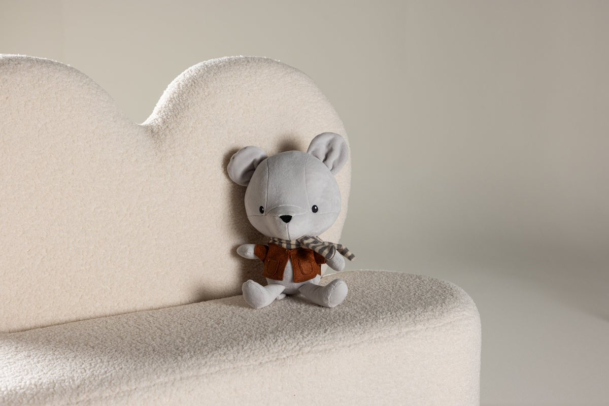 Children's sofa Miela – Heart-shaped 2-seater in White with teddy cover