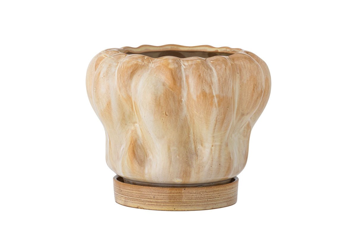 Flower Pot "Aurelia" with Saucer – Stoneware with Glossy Glaze