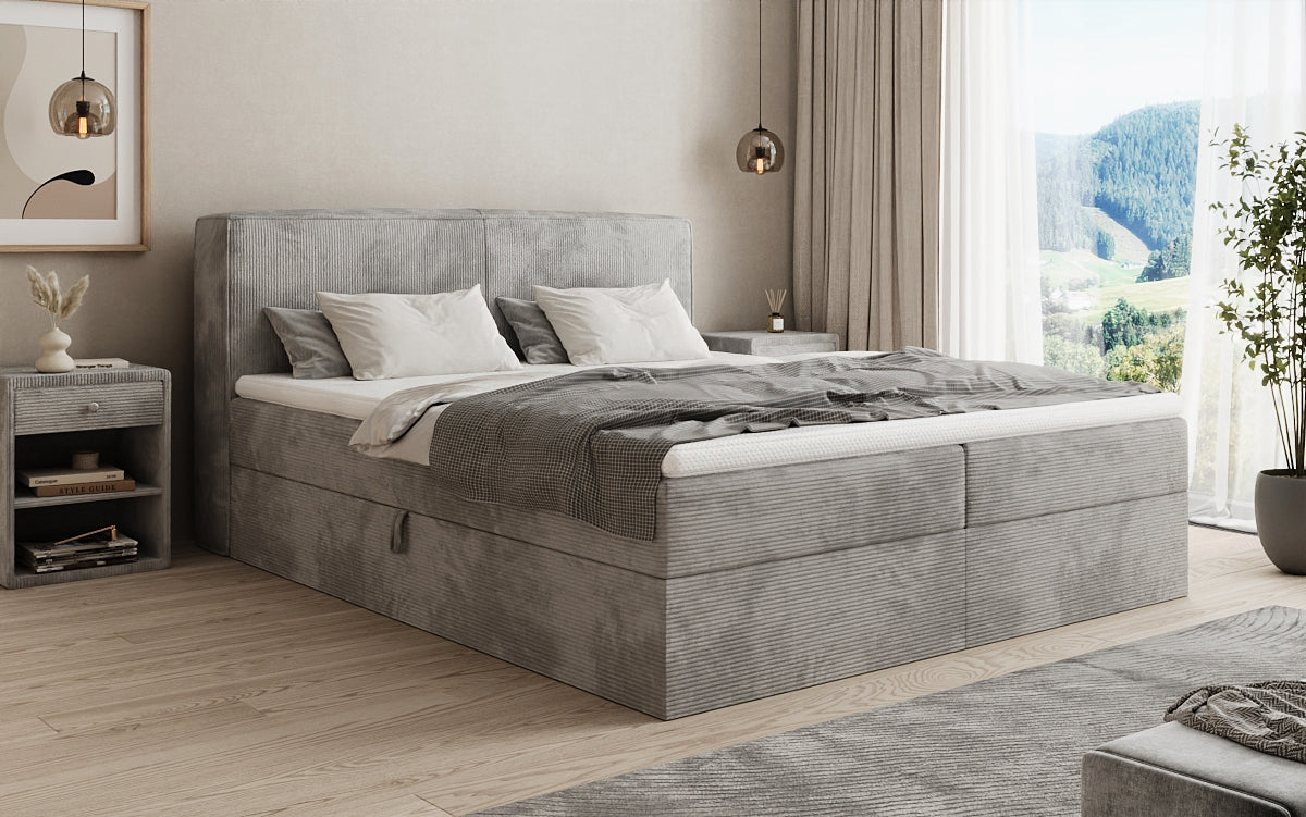 Box spring bed Marea in Corduroy with storage space