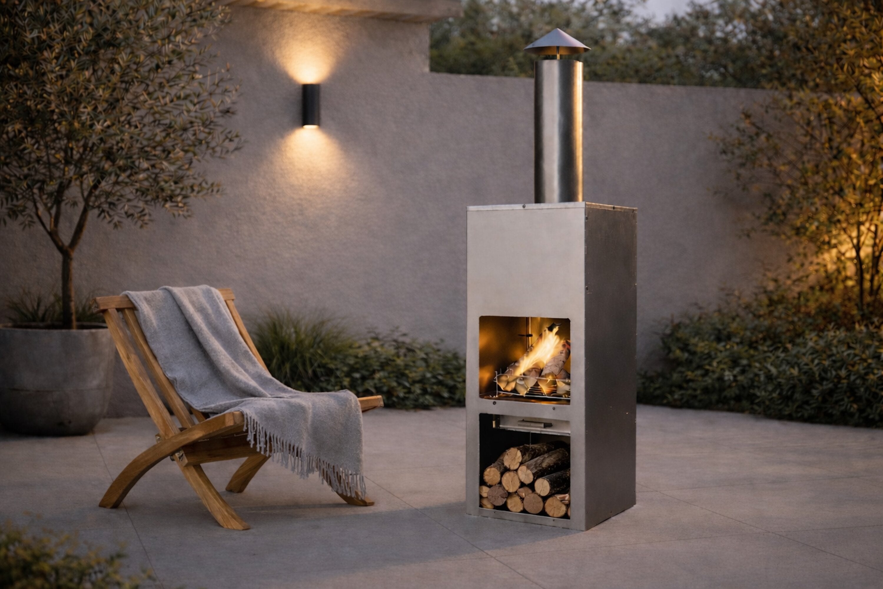 Terrace Fireplace Lio - made of silver-colored steel