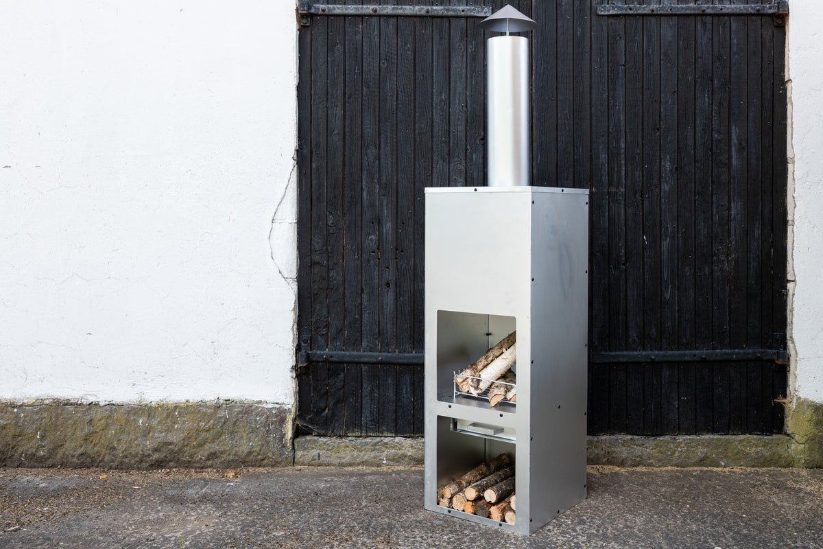 Terrace Fireplace Lio - made of silver-colored steel