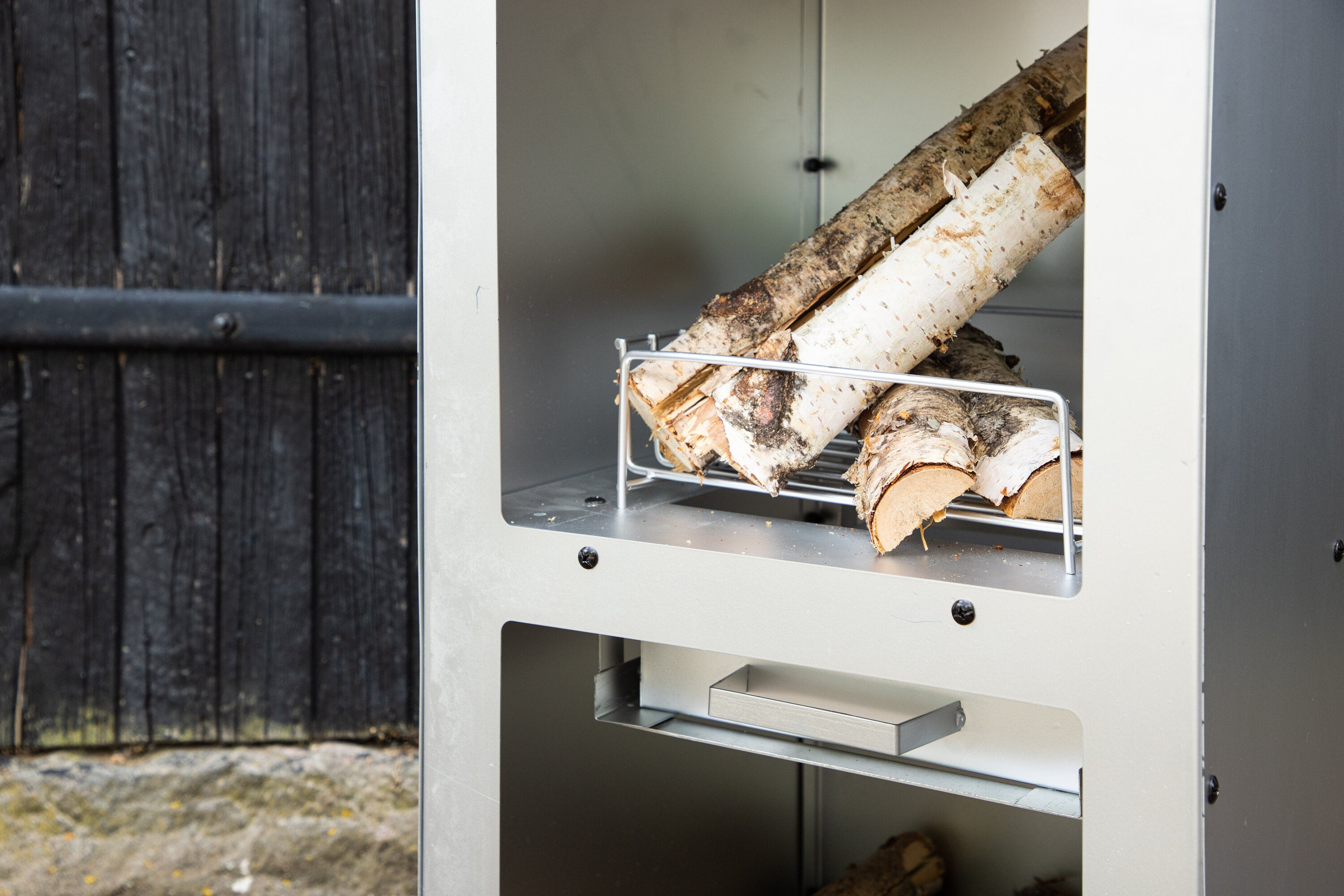 Terrace Fireplace Lio - made of silver-colored steel