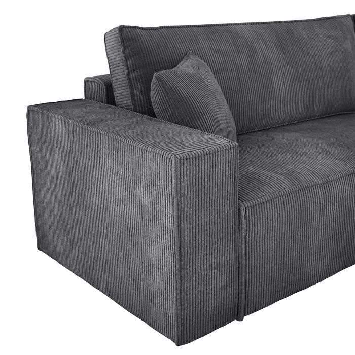 Designer Velanova sofa with sleeper function and storage space, made of corduroy