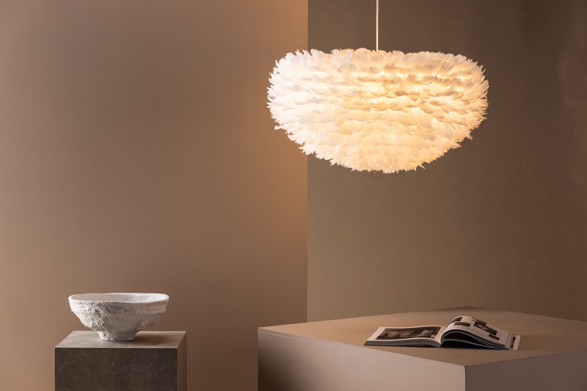 Pendant lamp "Pilanesberg White" – lampshade made of artificial feathers