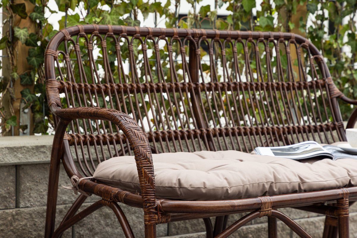 Garden Bench Tobias - Made of Rattan in Dark Walnut Color