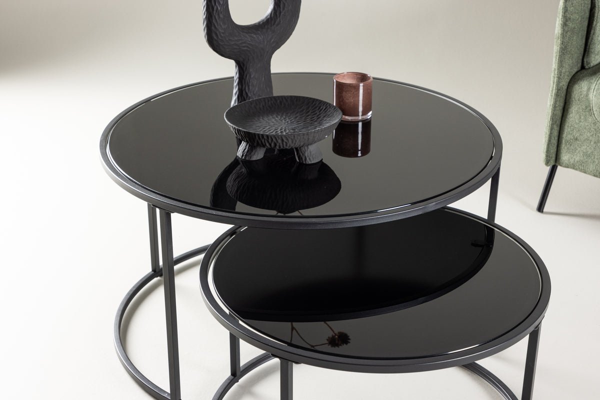 Coffee table Franco - with black glass plates