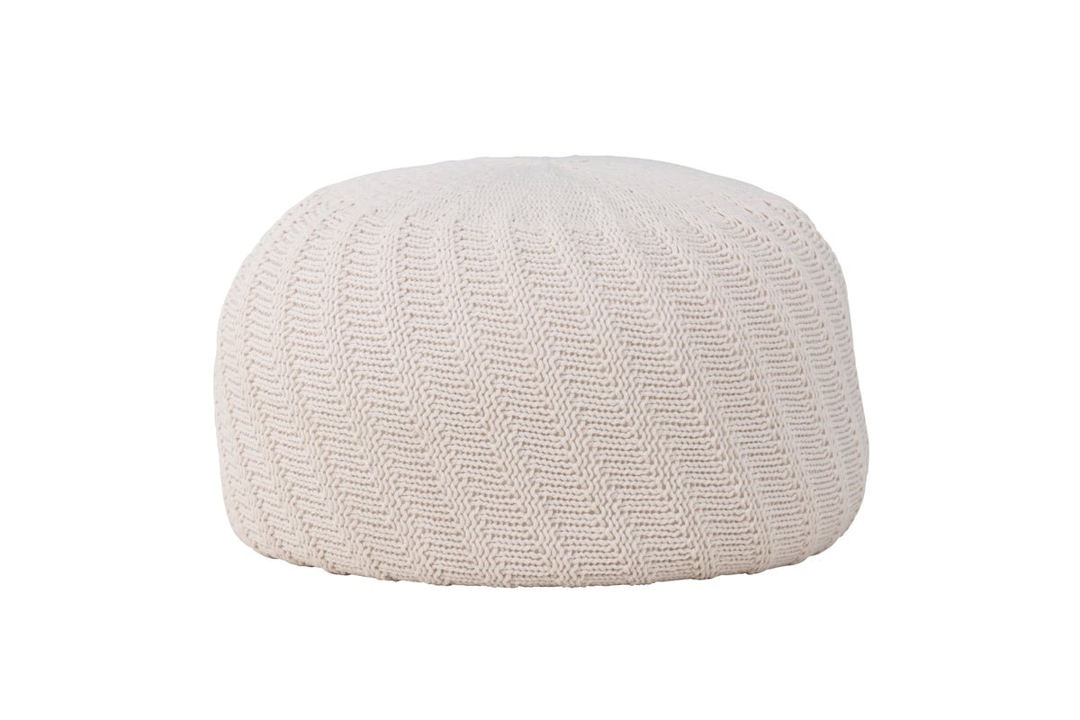 Side Stool Lunaro – Round Stool in Knit Look Offwhite (Ø 60 cm)