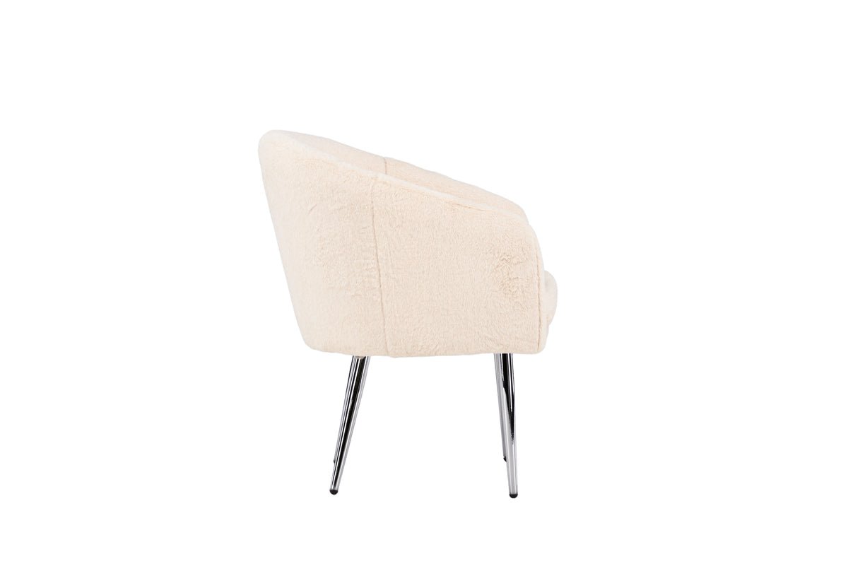 Armchair Wilma - with beige teddy cover and silver-colored steel legs