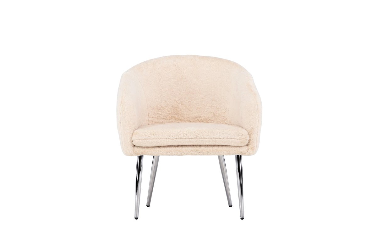 Armchair Wilma - with beige teddy cover and silver-colored steel legs