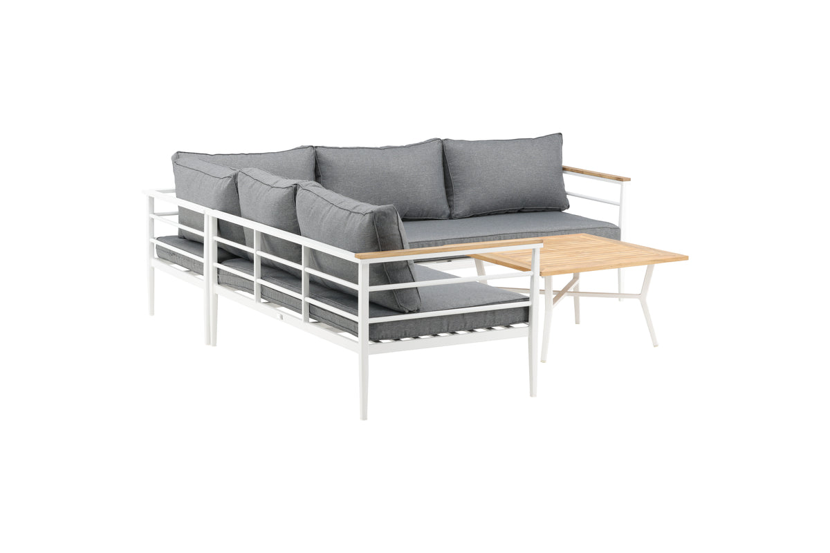 Lounge Set Puerto – made of metal with teak wood details, incl. cushions