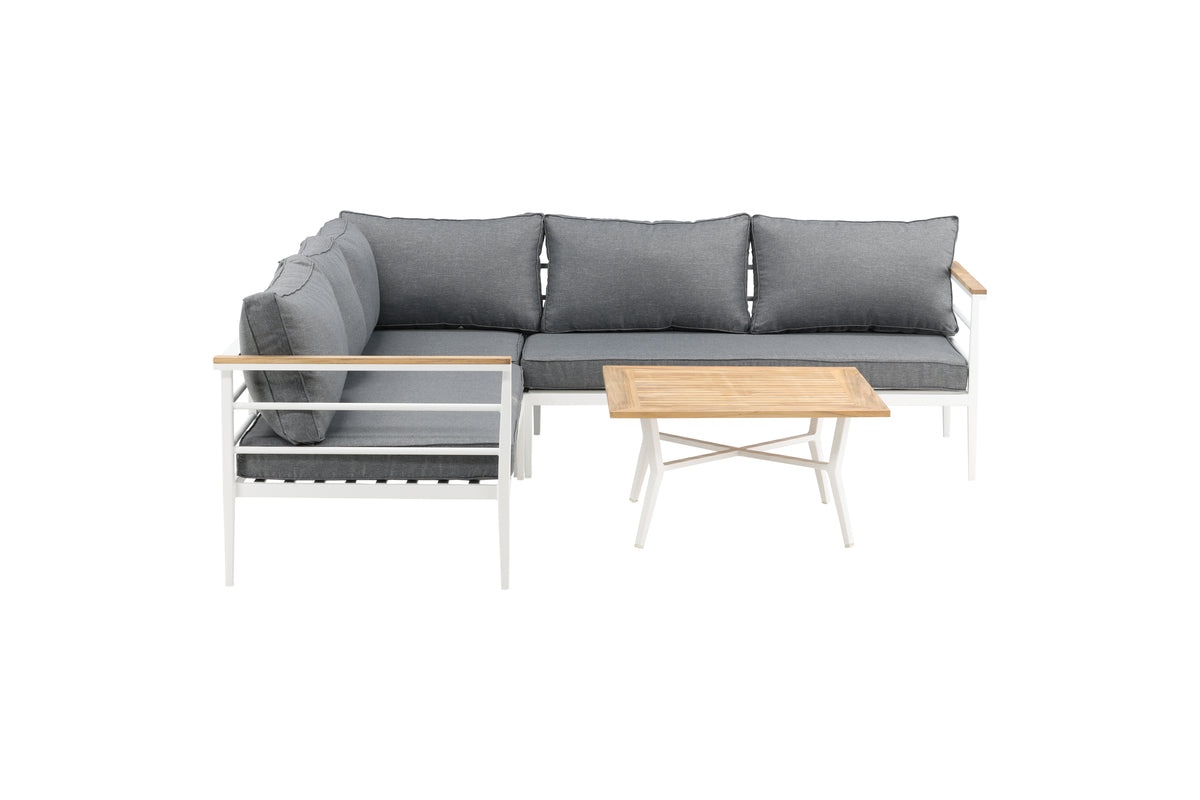Lounge Set Puerto – made of metal with teak wood details, incl. cushions